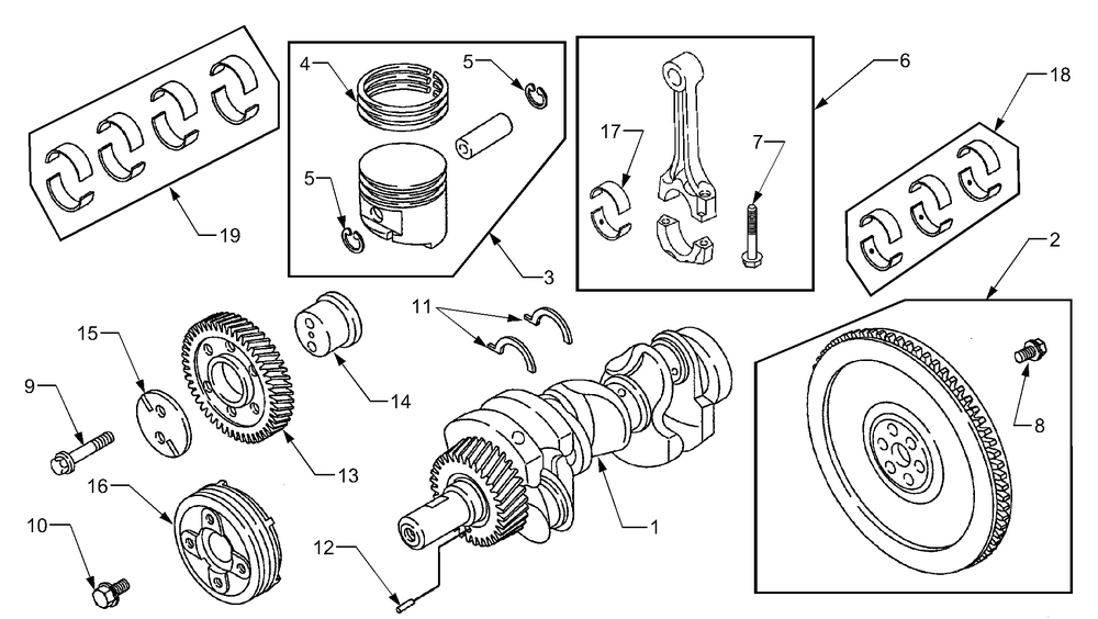 Crankshaft, Pistons And Flywheel Diagram and Parts List for 7304 54AD741100-54AT741100-54BD741100-54BT741100 Cub Cadet Lawn Tractor